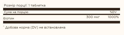 Biotin 300 mcg - 100 Tabs &mdash; оригінальний товар