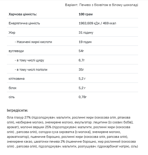 Fitking Delicious cookie - 128g White chocolate cream &mdash; оригінальний товар