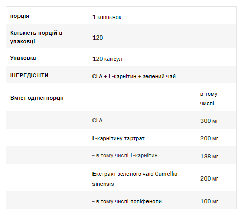 CLA + L-Carnitine + Green Tea - 120cap &mdash; оригінальний товар