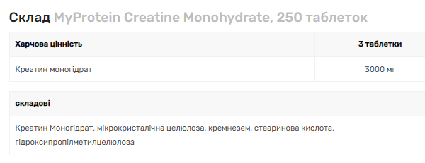 Creatine Monohydrate - 250 tabs &mdash; оригінальний товар