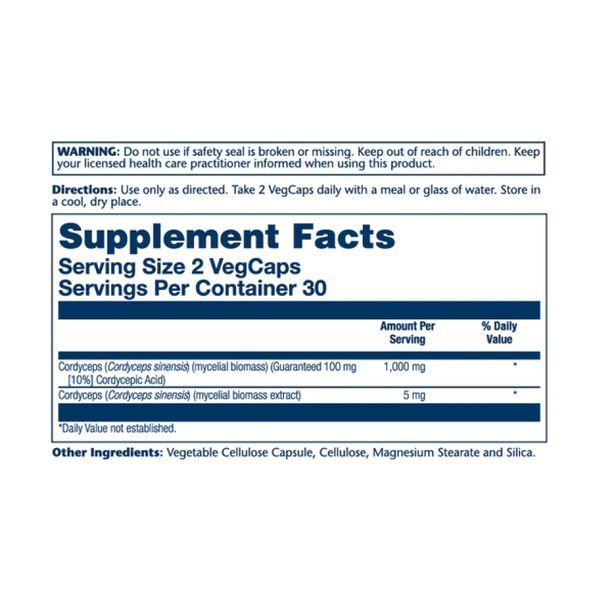 Cordyceps Mushroom Extract 1000mg - 60 vcaps &mdash; оригинальный товар