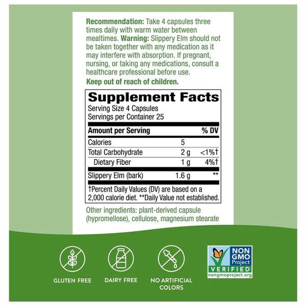 Slippery Elm Bark - 100 vcaps &mdash; оригінальний товар
