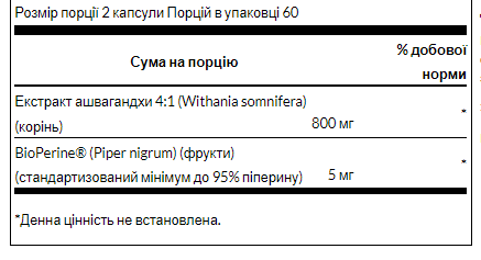 Ashwagandha Black Pepper - 120caps &mdash; оригінальний товар