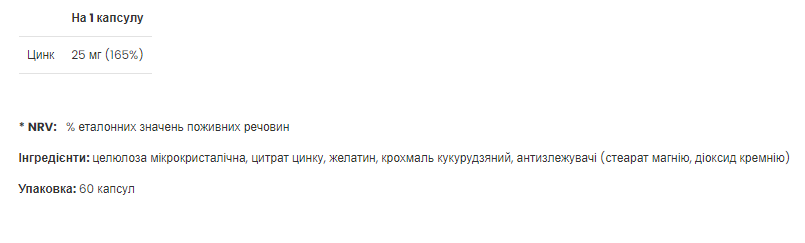 Zinc - 60 caps &mdash; оригінальний товар