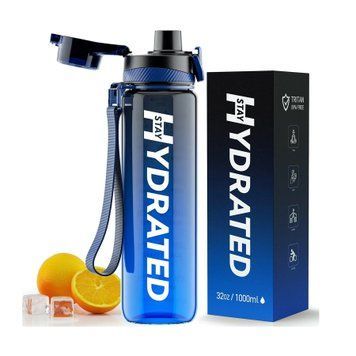 Hydrated Water Bottle - 1000ml Tritan Blue Gray &mdash; оригінальний товар