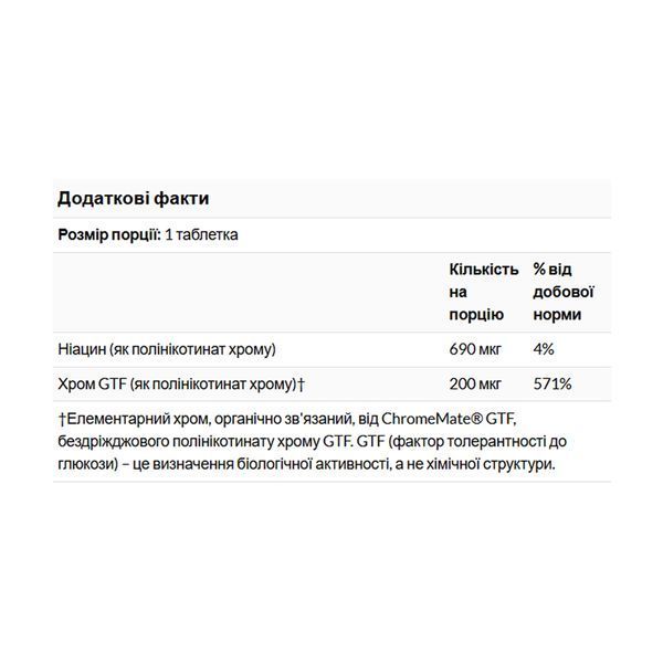 ChromeMate&reg; Chromium GTF 200mcg Yeast Free - 120 tabs &mdash; оригинальный товар