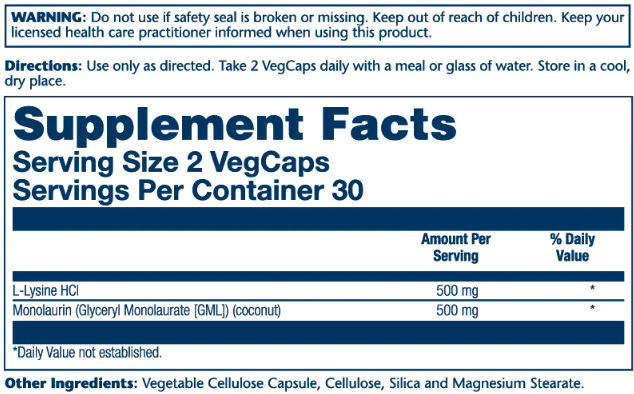 L-Lysine Monolaurin 1:1 - 60 vcaps &mdash; оригінальний товар