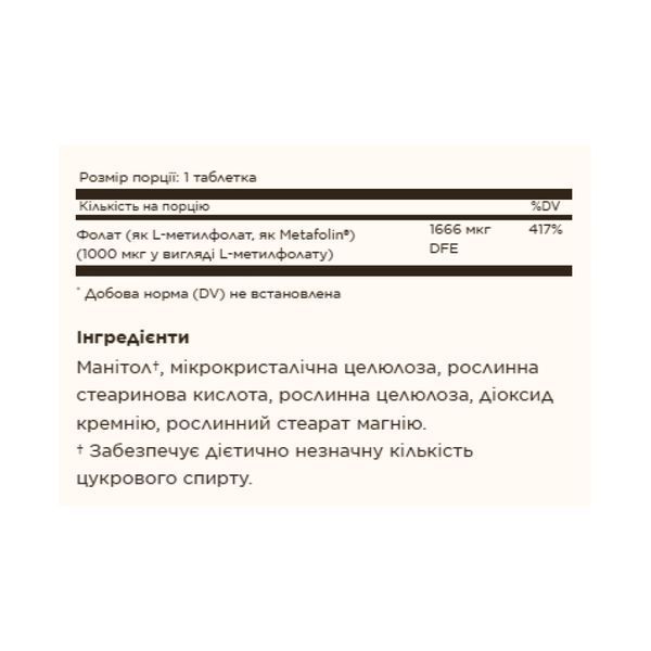 Folate 1000mcg (Metafolin&reg; 1,000 mcg) - 60 tabs &mdash; оригинальный товар