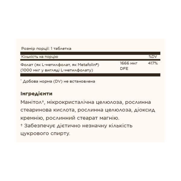 Folate 1000 mcg (as Metafolin) - 120 tabs &mdash; оригинальный товар