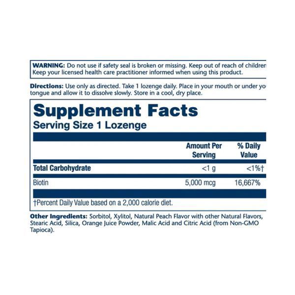 Biotin 5000mcg - 60 Lozenges Natural Peach, Strawberry, Banana &mdash; оригінальний товар