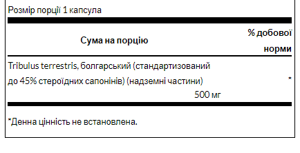 Tribulus Terrestris Extract 500mg - 60caps &mdash; оригінальний товар