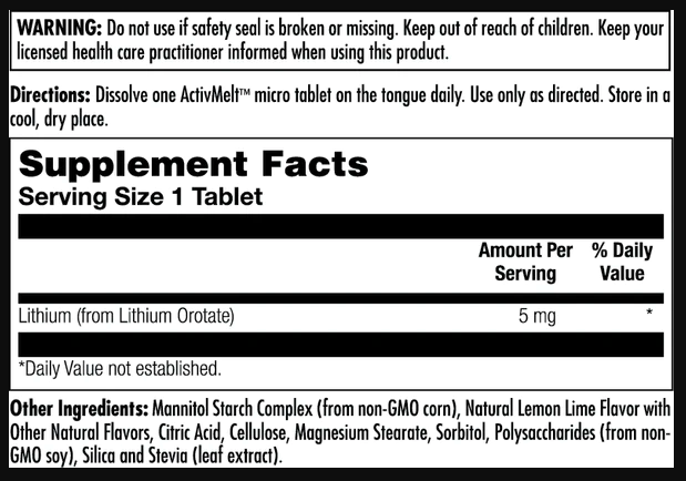 Lithium Orotate 5mg - 90 tabs Lemon Lime &mdash; оригінальний товар
