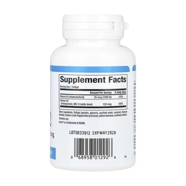 Vitamin D3 & K2 25 mcg (1000 IU) & 120 mcg - 60 softgels &mdash; оригинальный товар