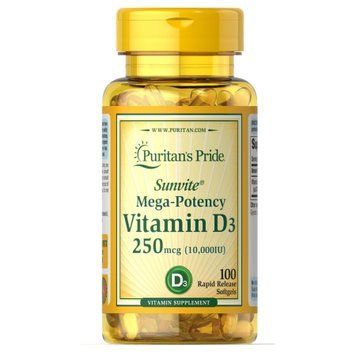 Vitamin D3 250mcg(10000 IU) Mega-Potency - 100 softgels &mdash; оригинальный товар