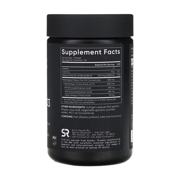 Omega-3 Fish Oil Alask Omega 1250mg + D3 2500IU - 120 softgels &mdash; оригинальный товар
