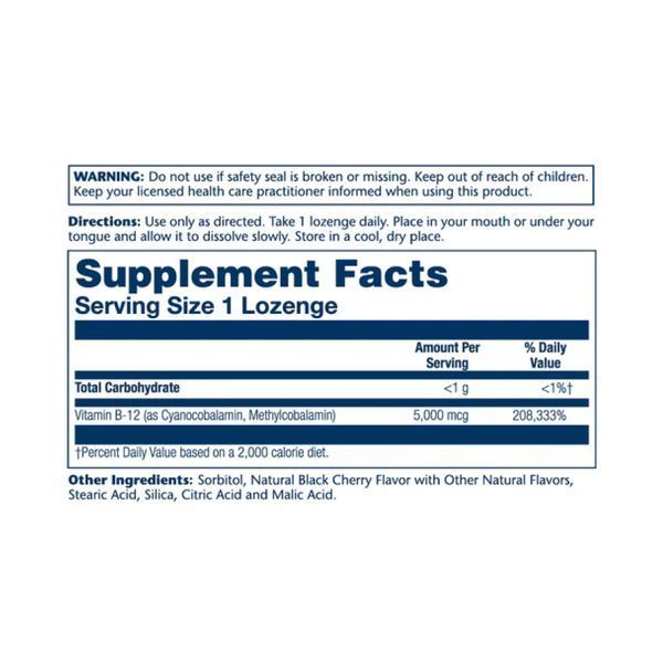 Vitamin B-12 5000mcg - 30 lozenges Natural Cherry &mdash; оригінальний товар