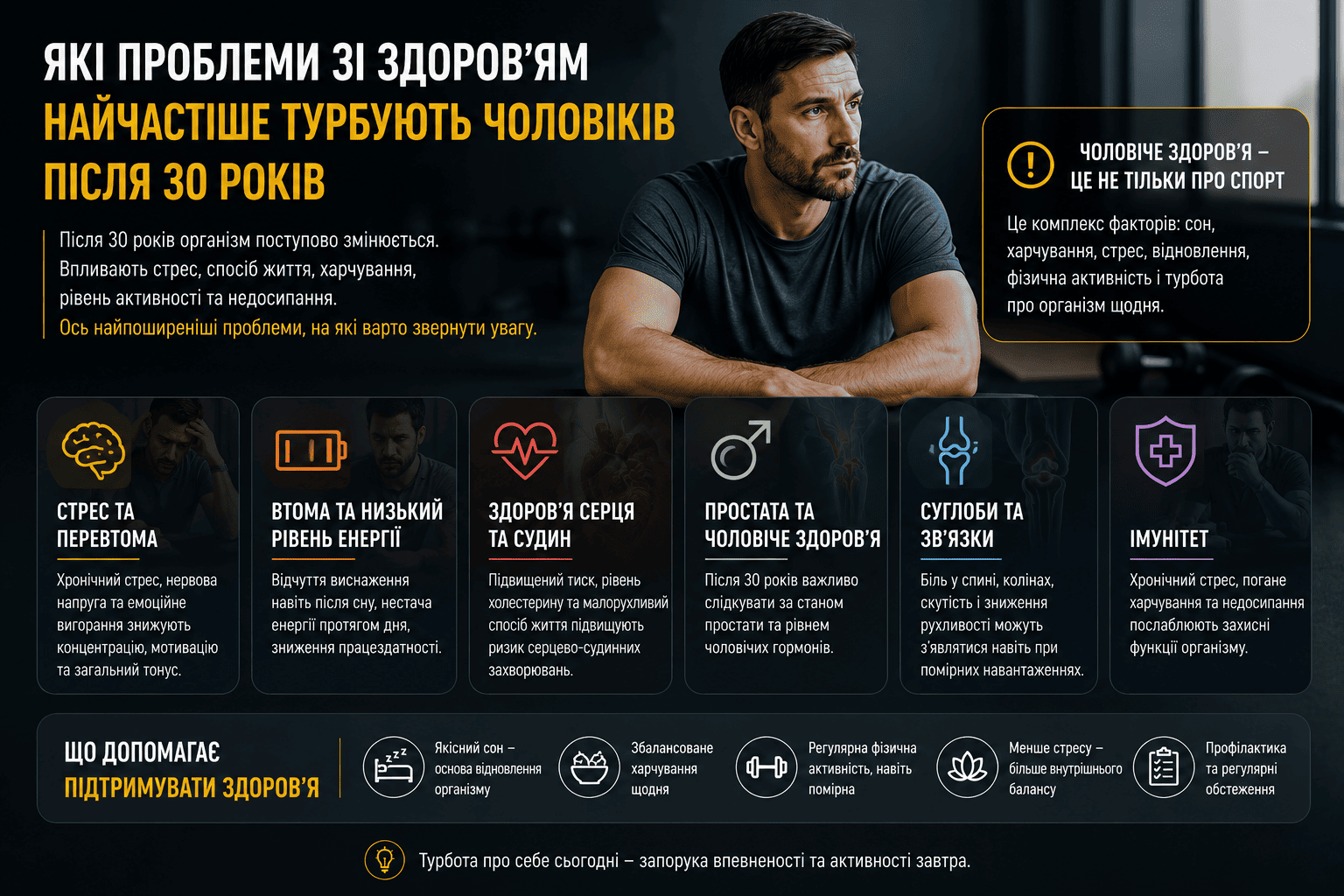 Які проблеми зі здоров’ям найчастіше турбують чоловіків після 30 років