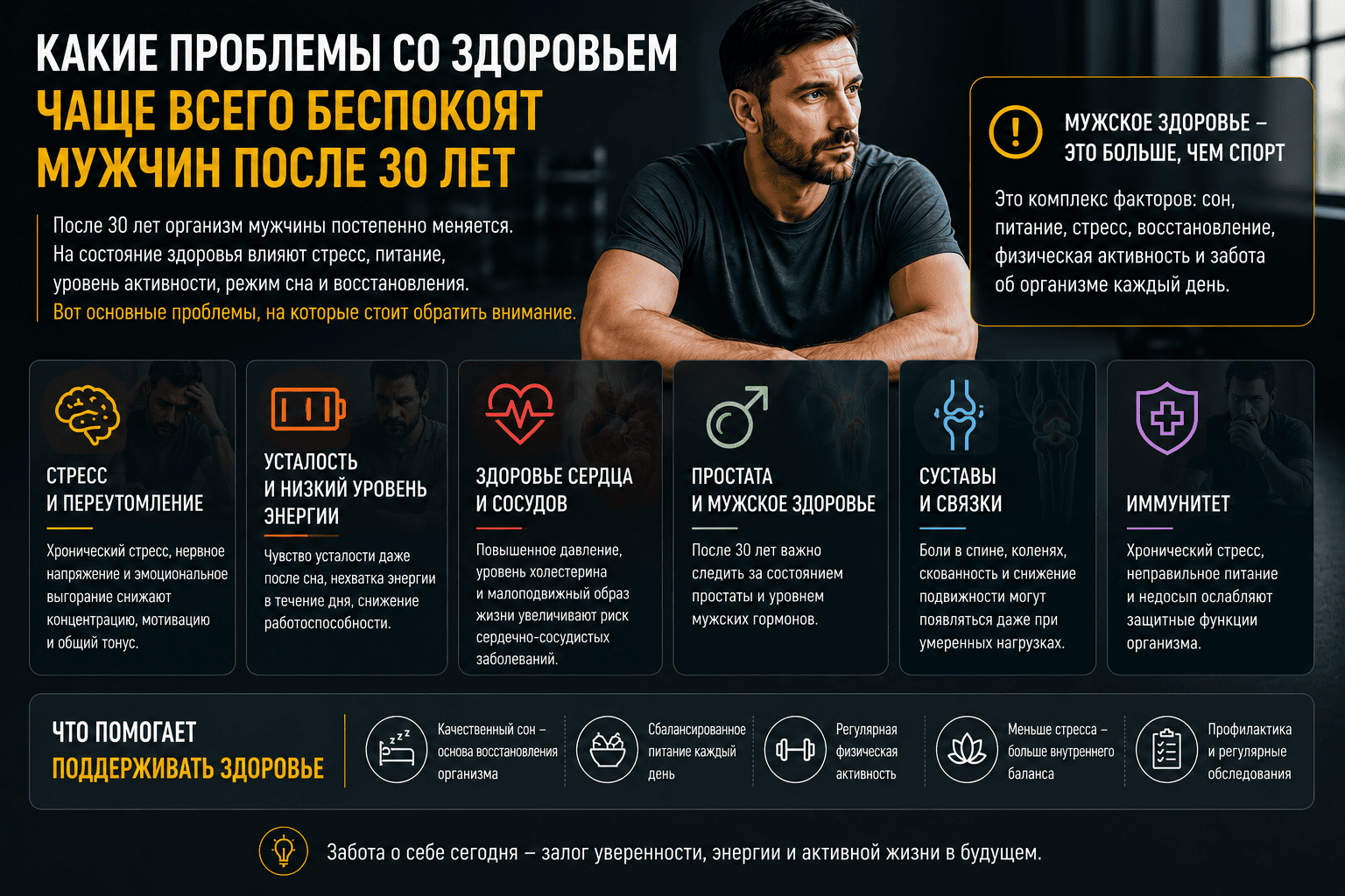 Какие проблемы со здоровьем чаще всего беспокоят мужчин после 30 лет